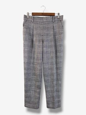 Loft Gray Straight Leg Plaid Pants Size S Metallic Silver Plaid Pull On Stretch